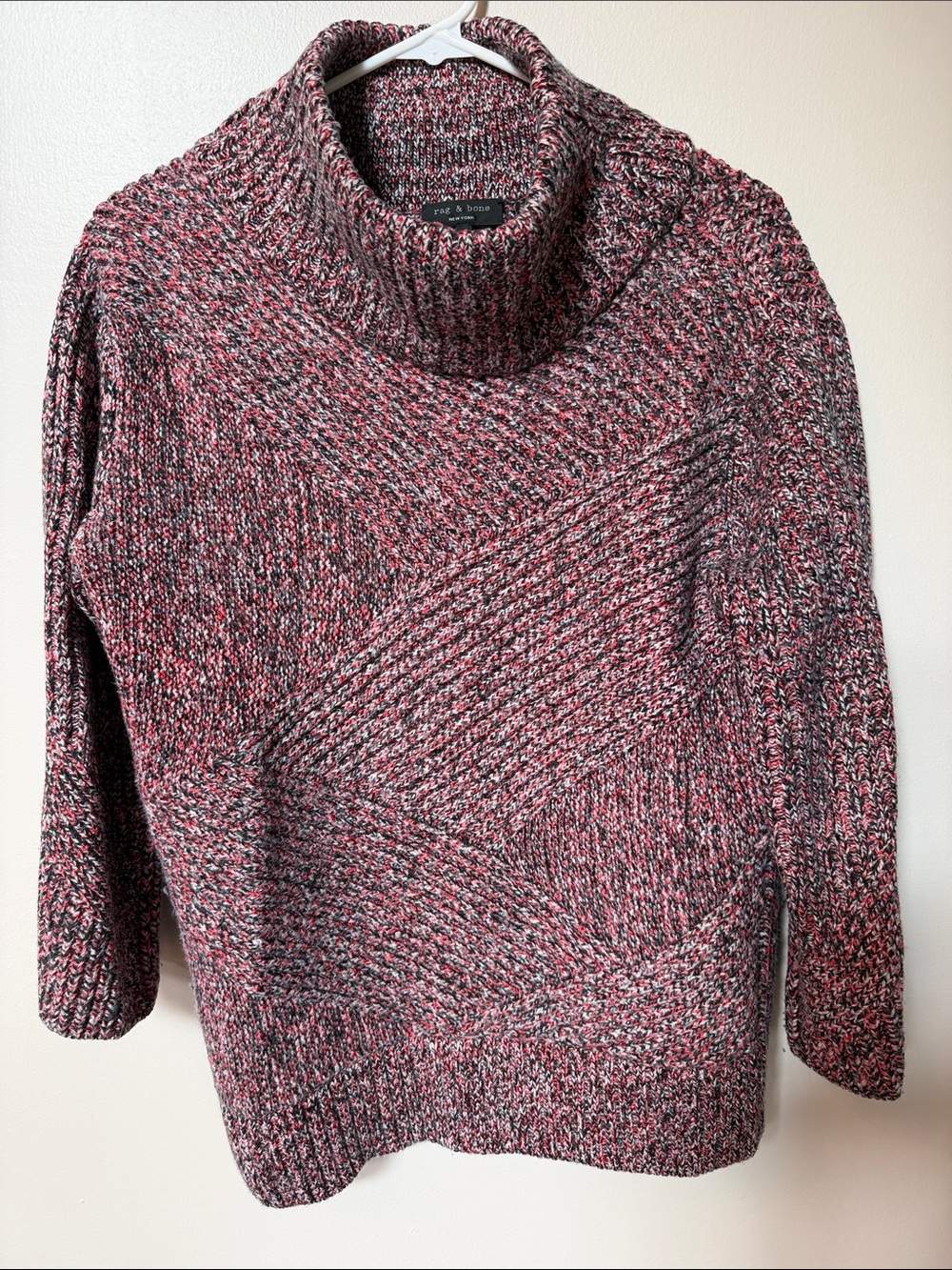 Rag & Bone Turtleneck Marled Knit Sweater in Red and Black